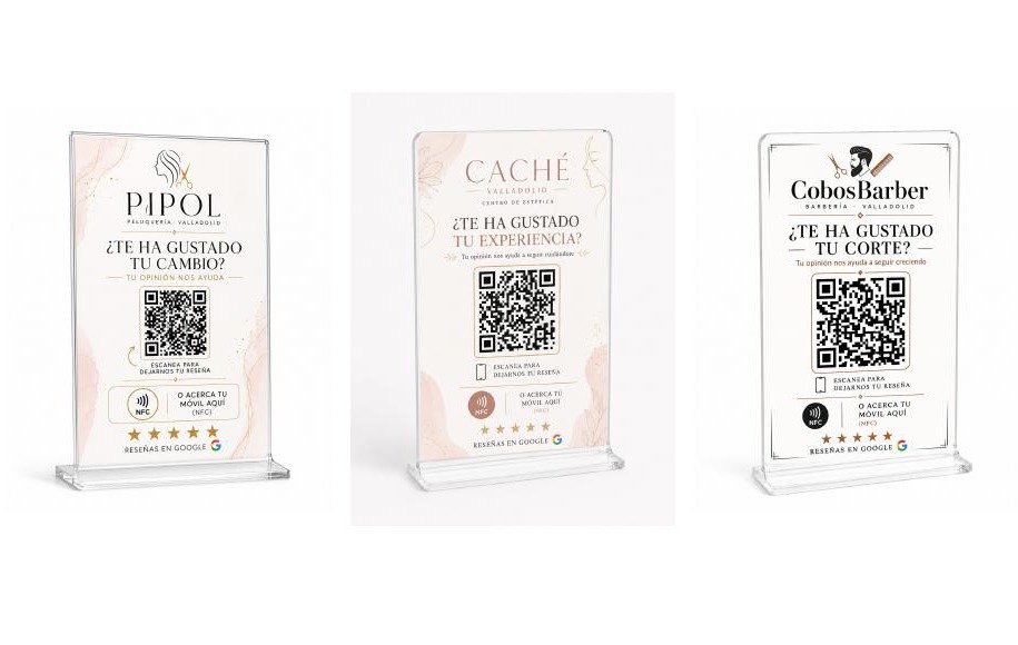 Soporte NFC para reseñas de Google en centro de belleza