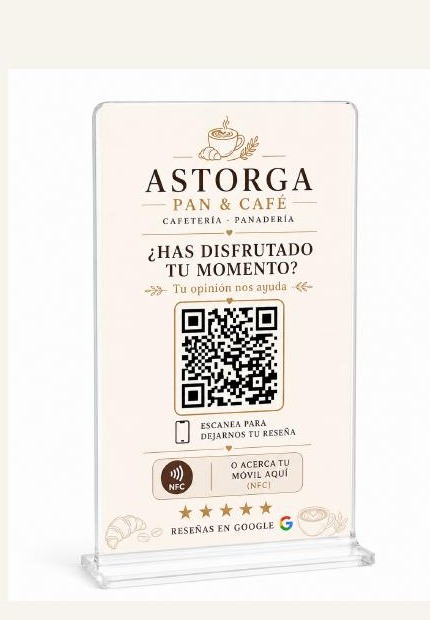 Placa QR para reseñas de Google en cafetería o panadería