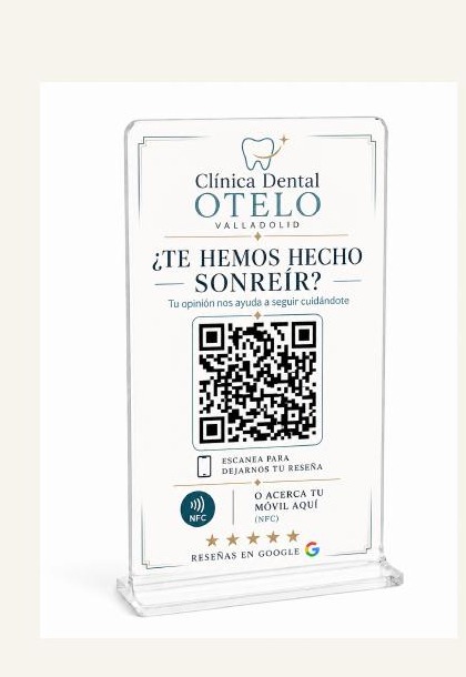 Soporte QR y NFC para reseñas en clínica